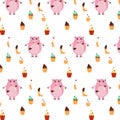 Vector . Cheerful childrens pattern . With muffins and a piglet .